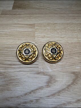 Vintage Fendi FF Gold Tone Earrings